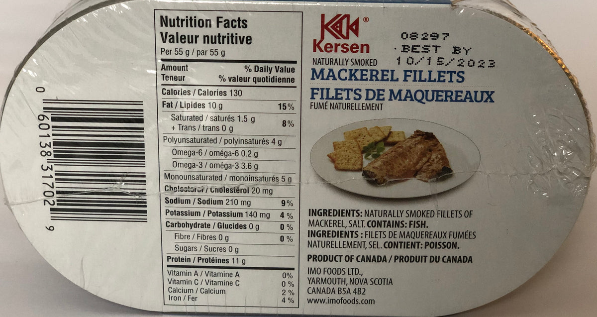 Wild Canadian All Natural Smoked Mackerel Fillets . . . . . (12 x 190g) Kersen Seafood